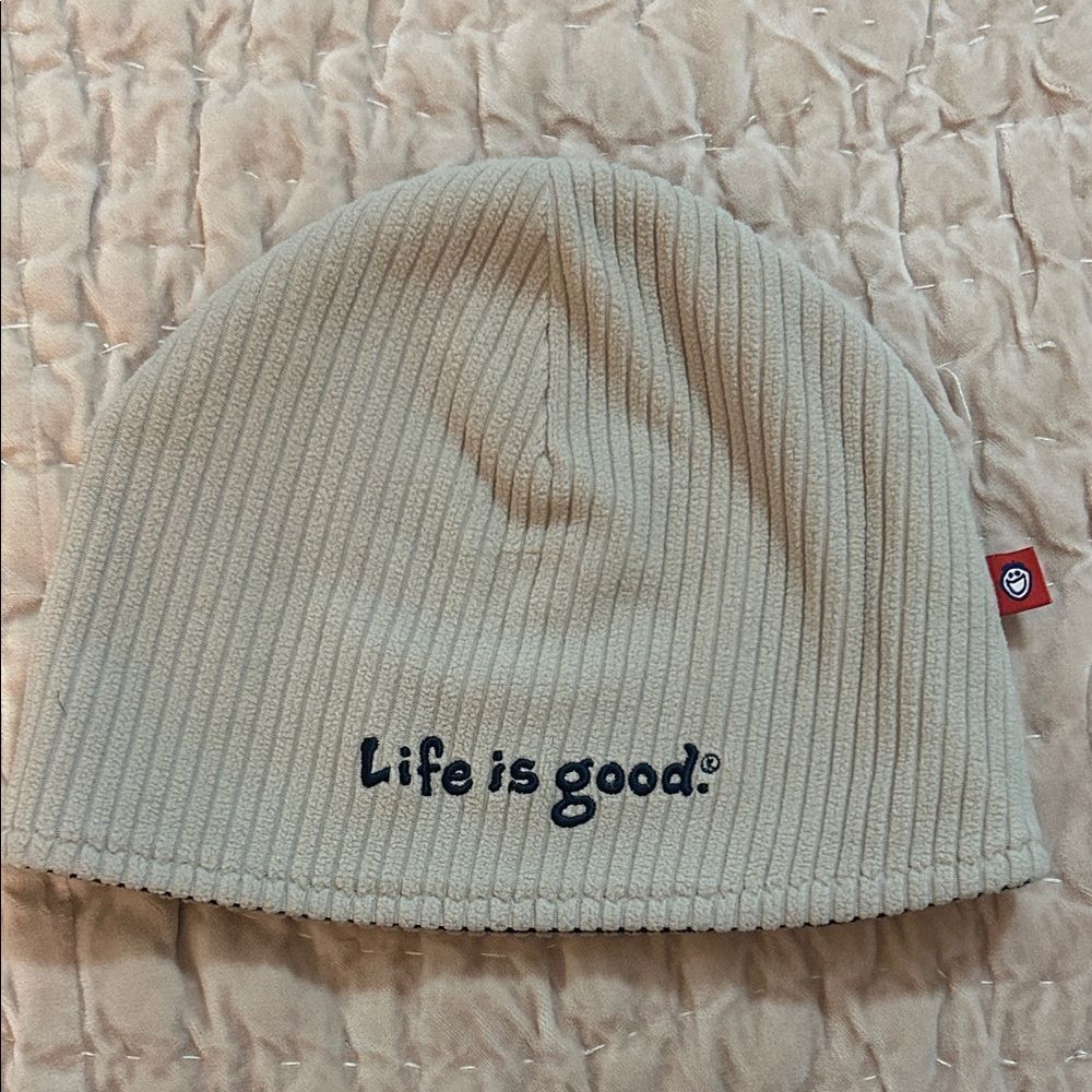 Life is Good Beige/ black reversible Beanie
